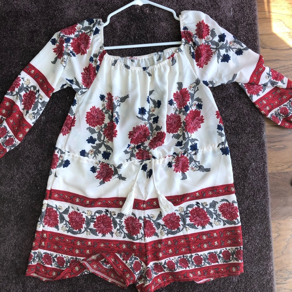 Off the shoulder red and white romper small/medium
